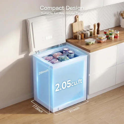 Miniatura 8 de MEPTY Congelador de pecho de 2.05 pies cúbicos, congelador profundo de puerta abierta superior con 2 cestas extraíbles, 7 termostatos ajustables