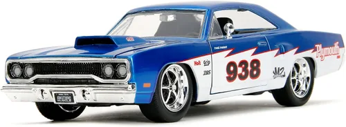 Miniatura 7 de Jada Big Time Muscle 1:24 1970 Plymouth Roadrunner - Auto fundido a presión, juguetes para niños y adultos (azul caramelo/blanco)