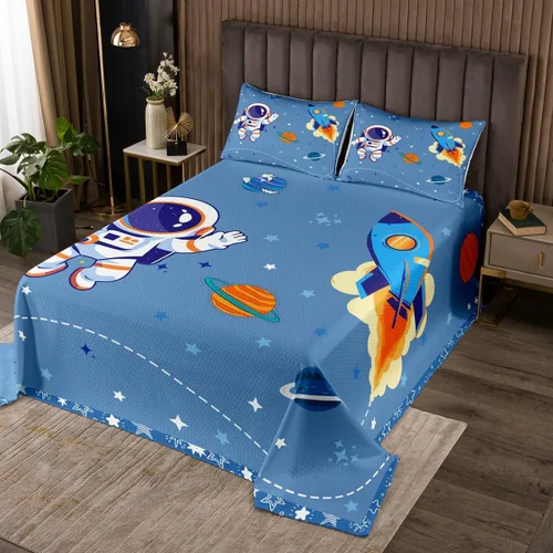 Manfei Colcha de astronauta estadounidense para niños, tamaño individual, cielo estrellado y galaxia, espacio exterior, decoración de habitación de