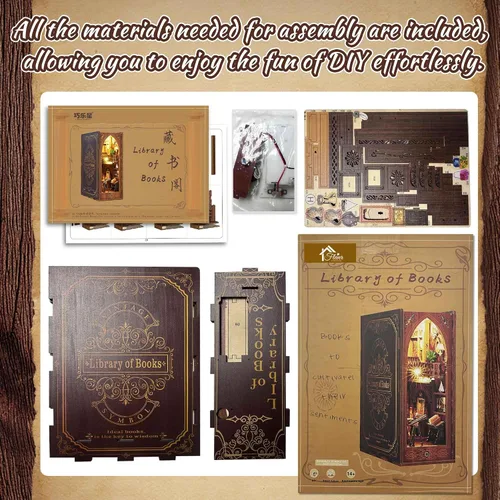 Miniatura 7 de Flever Kit en Miniatura DIY Book Nook para Casa de Muñecas, Decoración de Inserto DIY Booknook para Estantería, Kit en Miniatura de Madera 3D