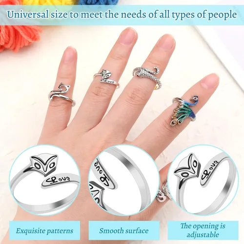Miniatura 5 de 11 Piezas Anillos de Ganchillo, Anillos de Tensión de Tejido Ajustables, Anillos de Hilo con Bucle para Dedos, Anillo de Ganchillo para Dedo, Guía