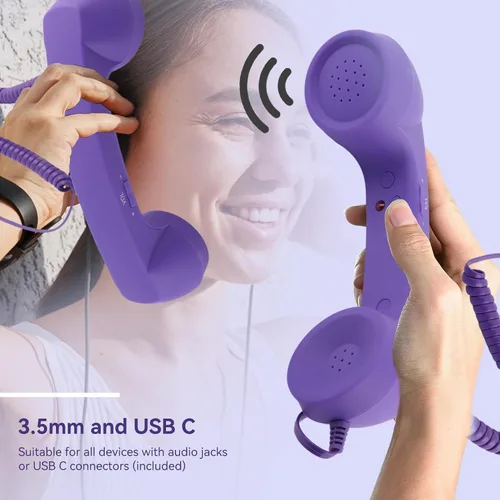 Miniatura 5 de Auricular retro para teléfono, auricular de teléfono para teléfono celular tipo C con conector de 0.138 in, receptor de teléfono móvil, micrófono
