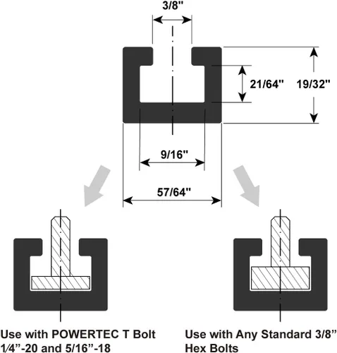 Miniatura 4 de POWERTEC 71415 Kit de intersección en T para pista en T de 3/8 pulgadas con agujeros preperforados y accesorios de montaje 3 x 3 pulgadas
