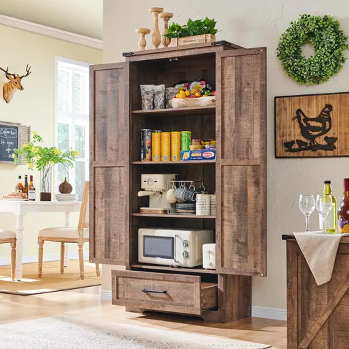 Miniatura 2 de Gabinete de despensa de cocina estilo granja - Gabinetes de almacenamiento de cocina de madera de 72" de alto con estantes ajustables y 2 puertas