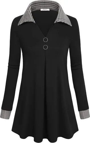 Miniatura 2 de Bebonnie Blusa casual de manga larga con cuello en V y solapa para mujer con botones