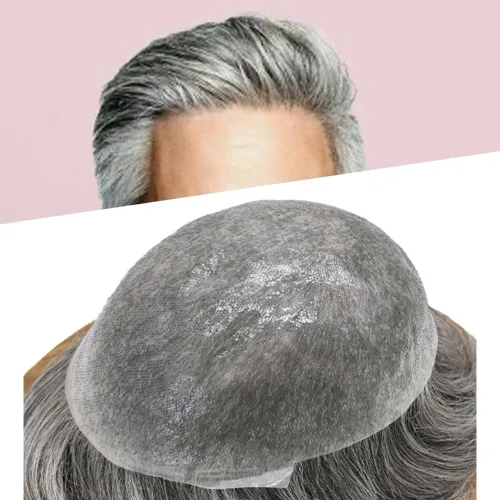 Miniatura 16 de Tupé para hombre, extensiones de cabello humano Remy para hombre, piel fina, 0.002 in, sistema de reemplazo de cabello con bucle en V para hombres