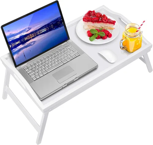 Miniatura 15 de Artmeer Mesa Bandeja de Cama con Patas Plegables, Bandeja de Desayuno de Bambú con Asas Ideal para Sofá, Cama, Comer, Trabajar, Usada Como