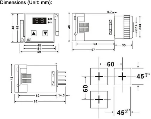 Miniatura 7 de ATO Relé de temporizador digital, 8 pines, relé temporizador de 24 V CC, relé de retardo de tiempo de salida instantánea de un grupo y un grupo