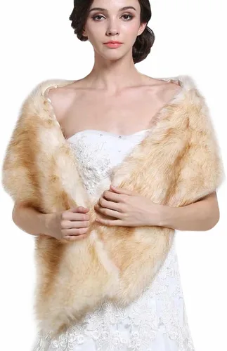 Miniatura 25 de Aukmla Chal de piel sintética para boda, chal de piel de novia, estola de piel de invierno, para novias y damas de honor