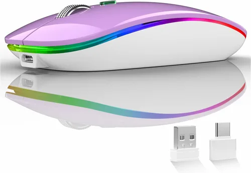 Miniatura 8 de Uiosmuph Ratón inalámbrico LED, G12 Slim recargable silencioso ratón, 2.4G portátil USB óptico inalámbrico ratón de computadora con receptor USB