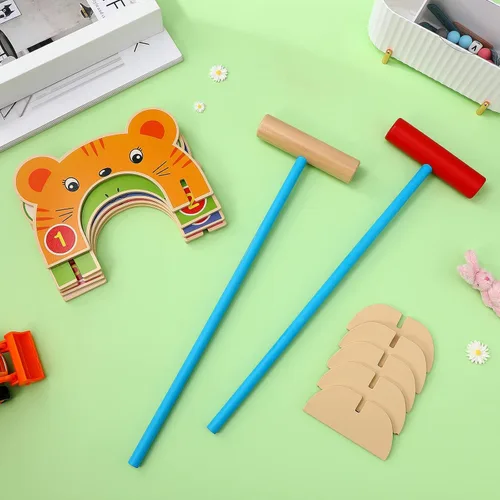 Miniatura 6 de TOYANDONA Juego de croquet para niños para 2 jugadores, juego de croquet de animales de madera, actividades al aire libre, actividades con mazos