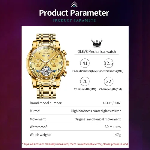 Miniatura 6 de OLEVS Relojes automáticos de cuerda automática para hombre, fecha y día, calendario, relojes de acero inoxidable, movimiento de esqueleto