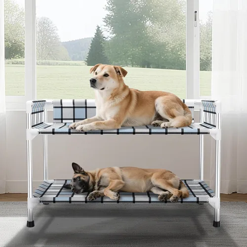 Miniatura 8 de Litera para Perros con Ventana de Cabecera - Cama Doble Elevada para Perros y Humanos con Barandilla de 2 Capas, Percha de Ventana para Perros, Cuna