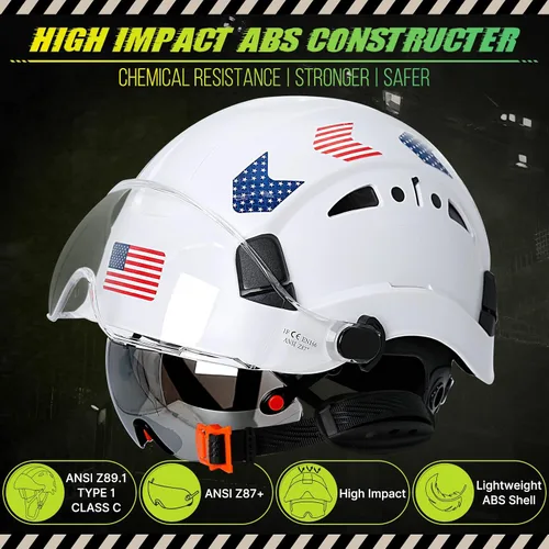 Miniatura 2 de Construction Hard Hats with Clear and Tinted Visor - OSHA Approved ANSI Z89.1 Dual Eye Protection Black Hard Hat with Chin Straps for Men Sombrero