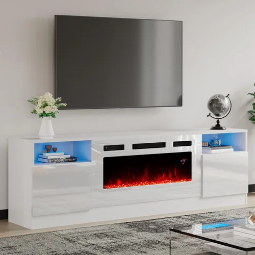 Miniatura 6 de AMERLIFE - Soporte de TV con chimenea, centro de entretenimiento con luz LED y chimenea eléctrica de 36 pulgadas, soporte de entretenimiento moderno