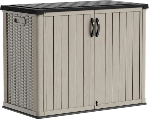 Miniatura 16 de Patiowell Armario de almacenamiento de plástico para exteriores de 26 pies cúbicos, cobertizo de almacenamiento horizontal impermeable
