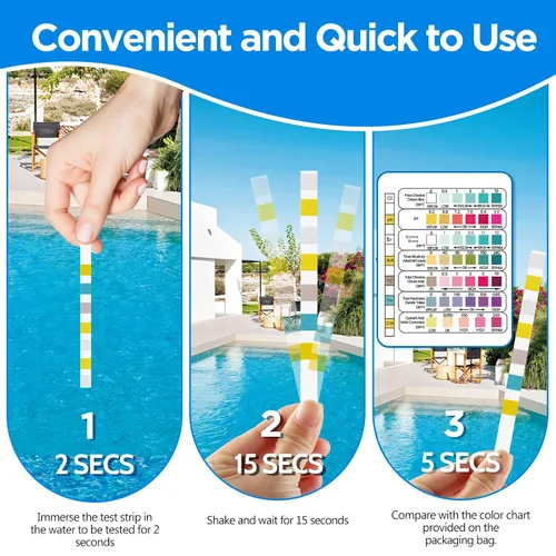 Miniatura 4 de Tiras de prueba de piscina, tiras de prueba de piscina 7 en 1, 50 tiras de prueba química de agua para agua de piscina, tiras de prueba de spa