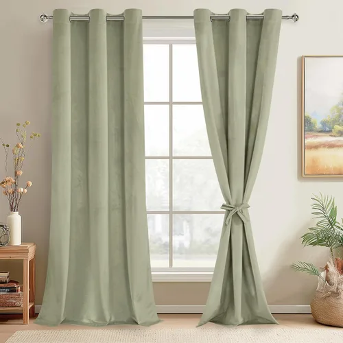 Miniatura 96 de JIUZHEN - Cortinas de terciopelo gris de 63 pulgadas opacas para sala de estar - Cortinas gruesas de terciopelo con ojales para ventana