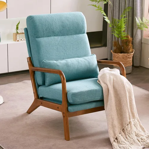 Miniatura 16 de Silla decorativa para sala de estar, sillón tapizado moderno de mediados de siglo con almohada, sillón de lectura, cómoda silla decorativa para Gris