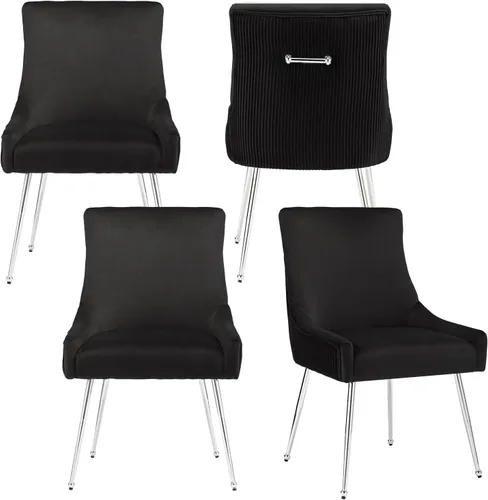 Miniatura 10 de adochr Juego de 2 sillas de comedor modernas con patas de metal dorado, silla de cocina tapizada de terciopelo, respaldo plisado, silla decorativa