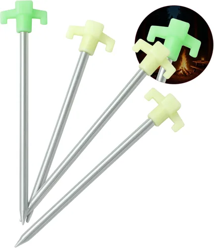 Estacas de tienda de campaña de 10 pulgadas que brillan en la oscuridad, estacas de refuerzo irrompibles, estacas de metal resistentes, picos de