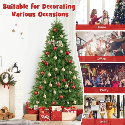 Miniatura 8 de GOFLAME Árbol de Navidad preiluminado de 7 pies, árbol de Navidad artificial con 700 luces LED y 1188 puntas de rama, árbol de Navidad con bisagras