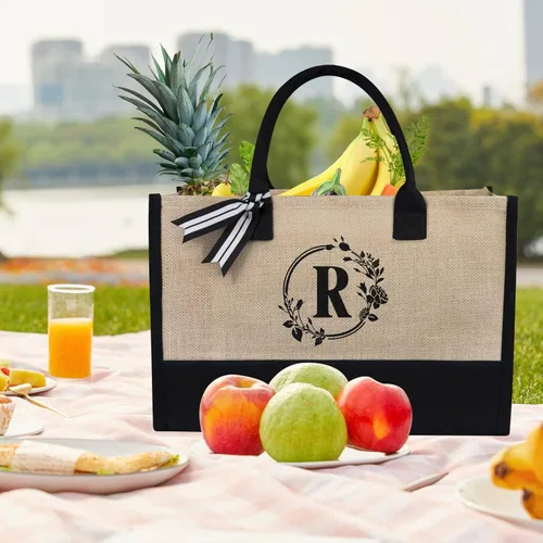 Miniatura 248 de TOPDesign - Bolso de playa de lona con inicial personalizada, bolsa de regalo con monograma, para mujer