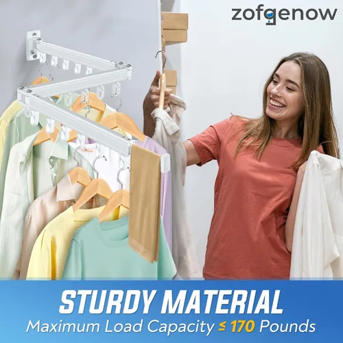 Miniatura 7 de ZOFGENOW Tendedero de Ropa de Pared Plegable, Retráctil y Colapsible (Tri-Pliegue) de Aluminio que Ahorra Espacio para Uso Interior y Exterior