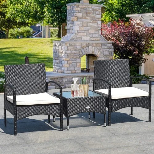 Miniatura 3 de Tangkula Juego de 3 muebles de mimbre para patio, silla de ratán con mesa auxiliar, juegos de conversación de alta carga para patio, jardín, césped