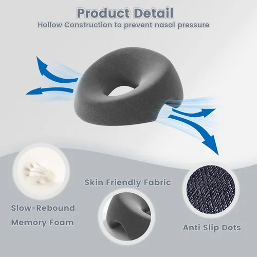 Miniatura 3 de Almohada boca abajo para dormir propenso, almohada de masaje de espuma viscoelástica para cama, soporte transpirable de diseño abierto para personas