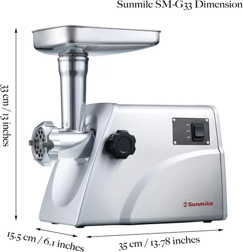 Miniatura 9 de Sunmile SM-G33 ETL picadora de carne eléctrica de acero inoxidable de 1HP 800W Max - Hoja de acero inoxidable y 3 placas de molienda, 3 tipos