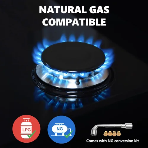 Miniatura 2 de Estufa de gas superior de 4 quemadores de 24 pulgadas, estufa de gas de vidrio incorporada, estufa convertible de gas neutro propano, estufa