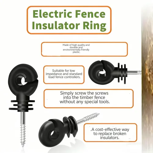 Miniatura 5 de 110 aisladores eléctricos negros mejorados, 1 herramienta aislante gratuita y 1 guante, aisladores de anillo atornillado para cercas de animales