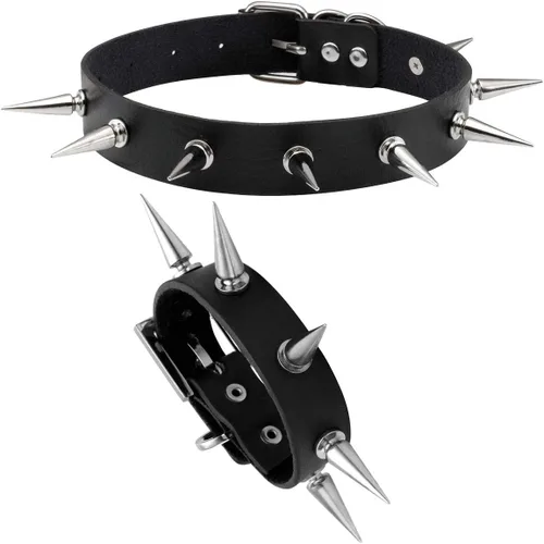 Miniatura 21 de Eigso - Gargantilla vintage de cuero sintético con remaches y picos, estilo punk, gótico, ajustable