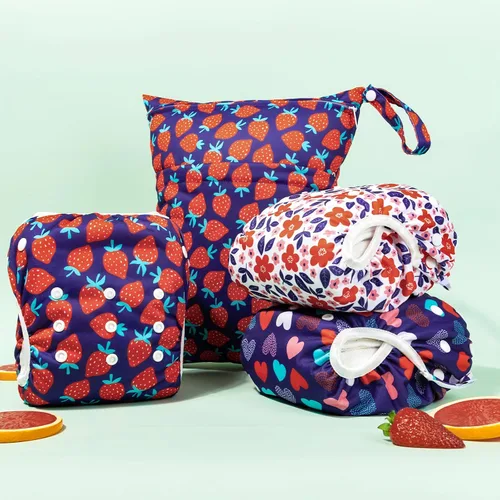 Miniatura 3 de ALVABABY 3 pañales de natación grandes para bebé, con 1 bolsa húmeda, reutilizable, lavable y ajustable, para clases de natación y bebé niño y niña