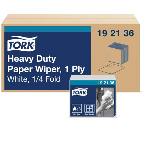 Tork 192136 - Limpiaparabrisas de papel industrial para uso pesado, 1/4 plegado, 16 x 56 hojas, color blanco, 192136