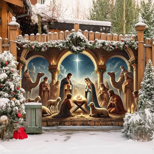 Miniatura 7 de BlissYard Pancarta de Escena de la Natividad 71x43 Pulgadas Pancarta de Escena del Pesebre de Noche Santa Fondo Religioso Cristiano para Iglesia