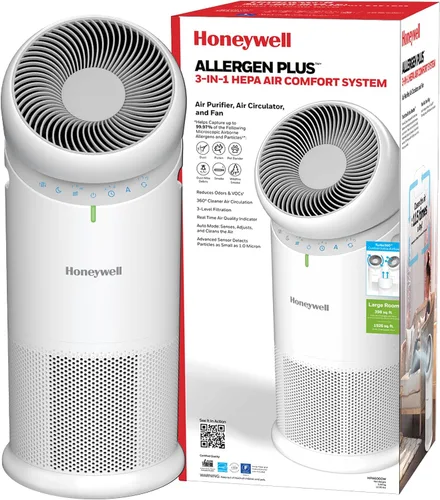 Honeywell Allergen Plus™ - Purificador de aire HEPA 3 en 1 para el hogar, ventilador y flujo de aire ajustable para habitaciones grandes de hasta