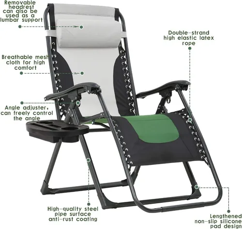 Miniatura 6 de Silla acolchada de gravedad cero de gran tamaño, sillón reclinable para patio al aire libre con portavasos ajustable para patio, piscina, cubierta