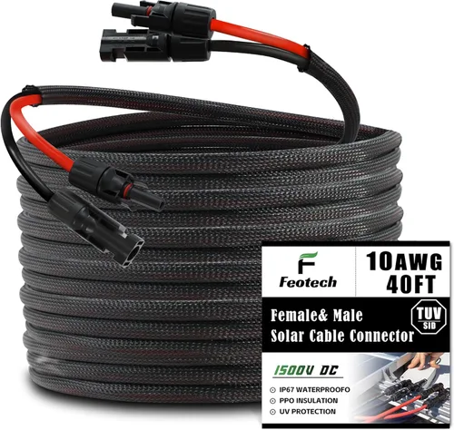 Miniatura 23 de Cable de Extensión Solar de Doble Hilo de 50 Pies - 10AWG (6mm) Negro y Rojo con Conectores de Panel Solar IP67 para Uso en Exteriores y Marino