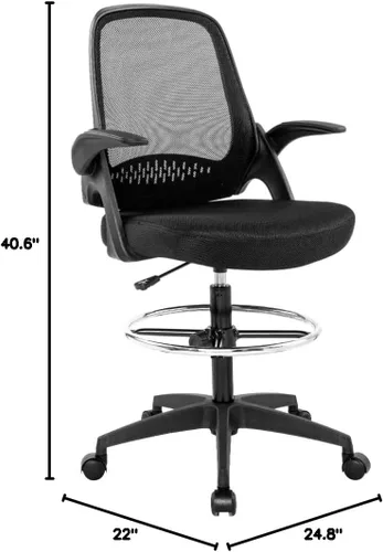 Miniatura 2 de BestOffice Silla de dibujo alta para oficina, silla de escritorio de pie, silla de computadora de malla, altura ajustable con soporte lumbar, brazos