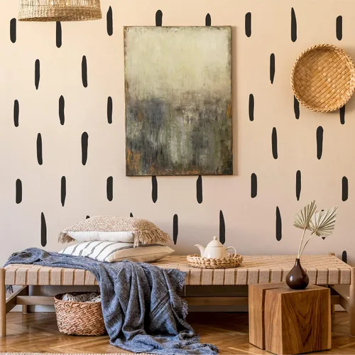 Miniatura 2 de Calcomanías de pared abstractas de vinilo negro de línea irregular gruesa, calcomanías bohemias modernas para despegar y pegar, 120 rayas verticales