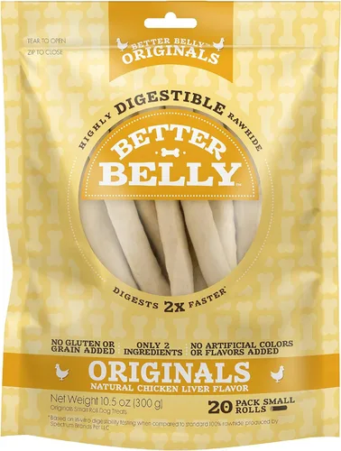 Better Belly Huesos de cuero crudo para perros, de gran digestibilidad, sin granos, sin gluten, sin colores ni sabores artificiales., Hígado de
