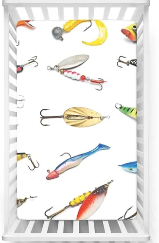 Miniatura 12 de Sábanas bajeras ajustables para cuna con temática de pesca, sábanas para colchón de cuna o sábana para cama infantil, multicolor, 24 x 38 pulgadas