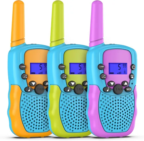 Juguetes para niños o niñas de 4 a 12 años, paquete de 3 Walkie Talkies para exteriores y interiores, rango de 1.9 mi, 22 canales, radio de 2 vías,