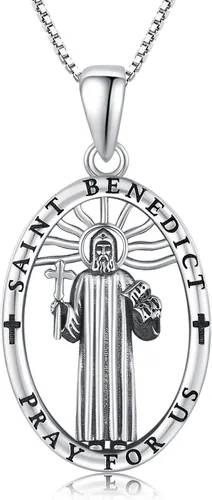 Brisskaari Collar con colgante de San Miguel, San Cristóbal, San Patricio, San Juda, San Benito, San José, plata de ley 925, medalla de amuleto de