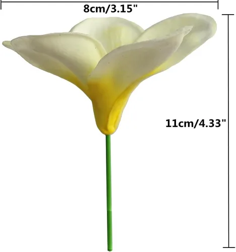Miniatura 2 de 10 piezas de flores artificiales de tacto real natural, no de seda, con tallo para decoración de pasteles y ramos de boda (amarillo blanco)
