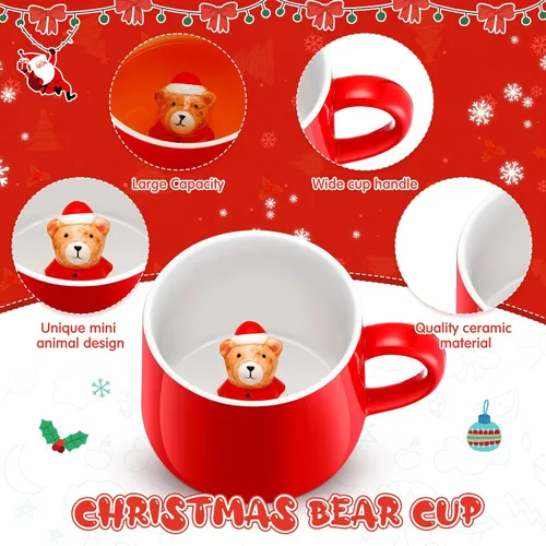 Miniatura 3 de Sliner Divertidas tazas de Navidad en 3D con animal en el interior, 13.5 onzas, hechas a mano, taza de café de cerámica, bonita figura de dibujos