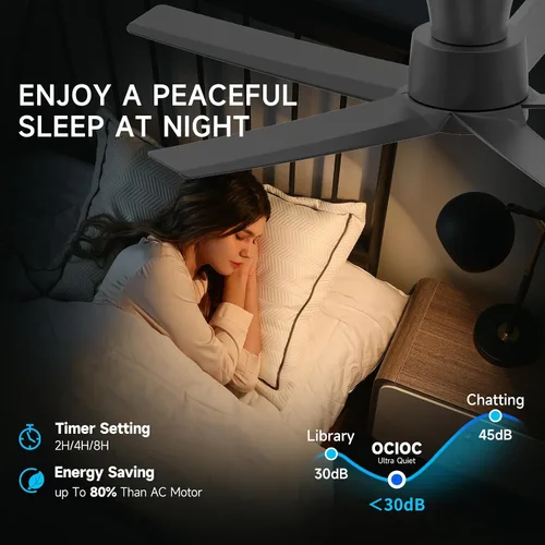 Miniatura 8 de ocioc Ventiladores de techo de 44 pulgadas con luces y control remoto, ventiladores de techo regulables con motor de CC silencioso reversible, Negro