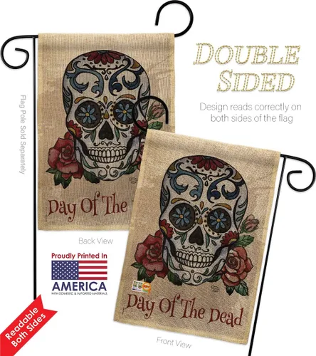 Miniatura 3 de Bandera de arpillera para jardín del Día de los Muertos, fiesta mexicana, otoño, pequeño regalo, decoración para patio, casa, de doble cara